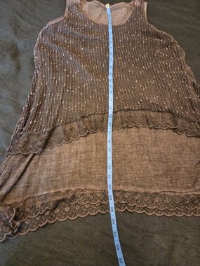 Brown Crochet & Lace Layered Tank Top